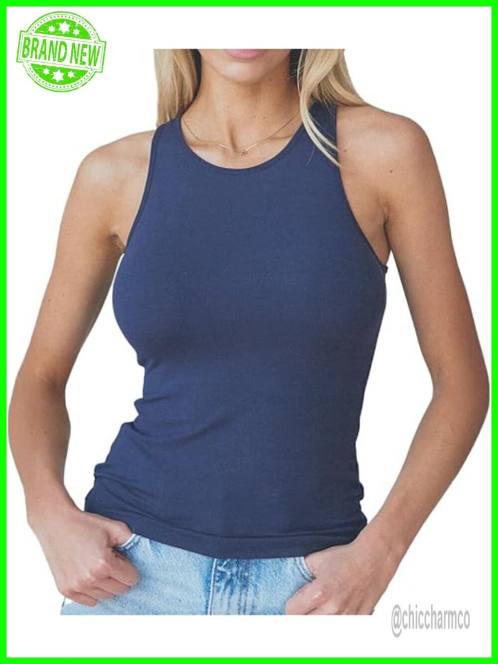 Loose High Neck Brami Tank Top with Built-in Bra Racerback Full Length
